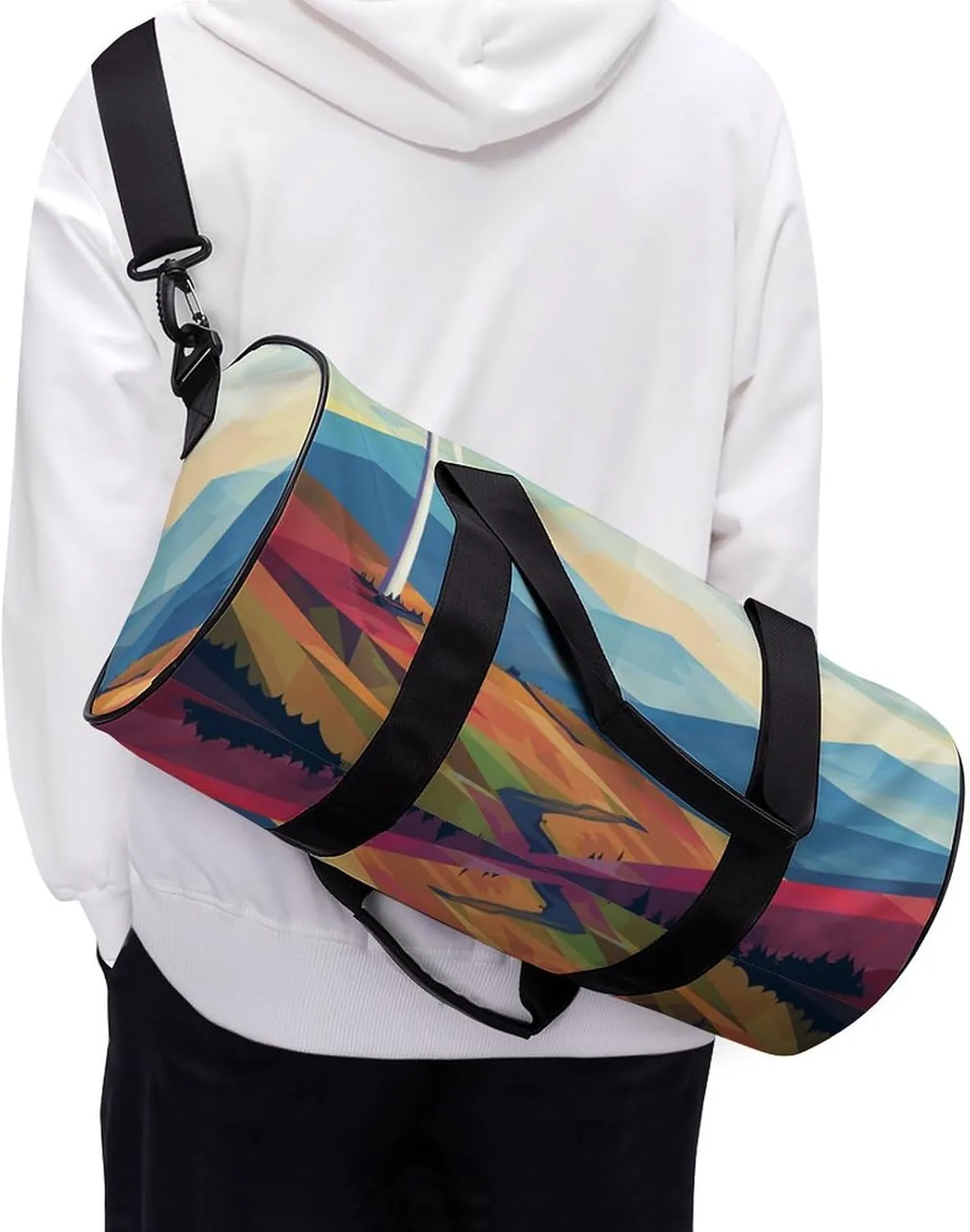 Gym Bags Small Windmill Flat Illustration Duffel Bag Overnight Bag with Shoe Compartment Carryon Bag for Men Women