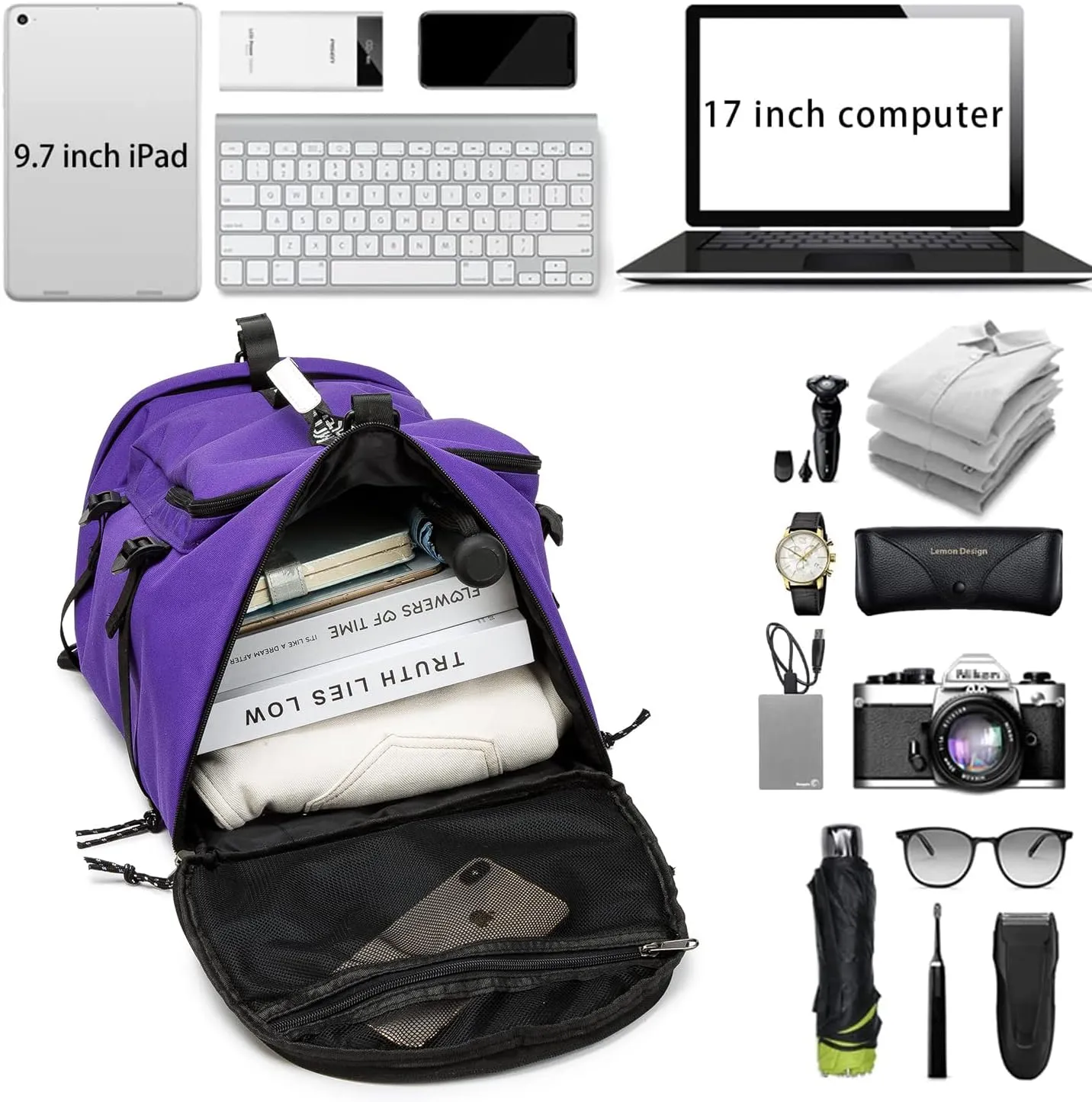 Gym Duffle Bag Waterproof black Laptop Backpack Suitable for Hiking, Fishing, Travel 40L Large Capacity Trendy Cool Lightweight Backpack for Men and Women