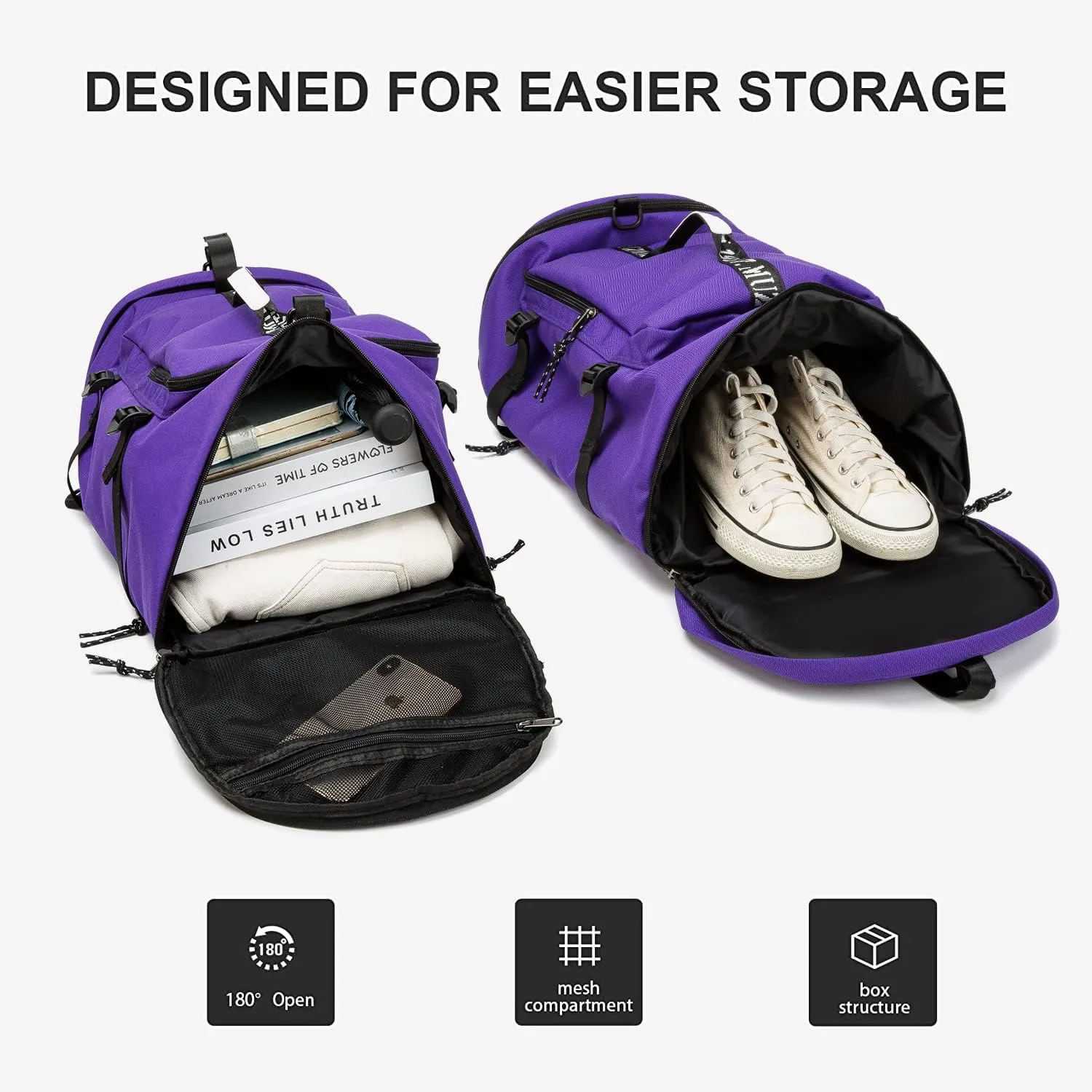 Gym Duffle Bag Waterproof black Laptop Backpack Suitable for Hiking, Fishing, Travel 40L Large Capacity Trendy Cool Lightweight Backpack for Men and Women