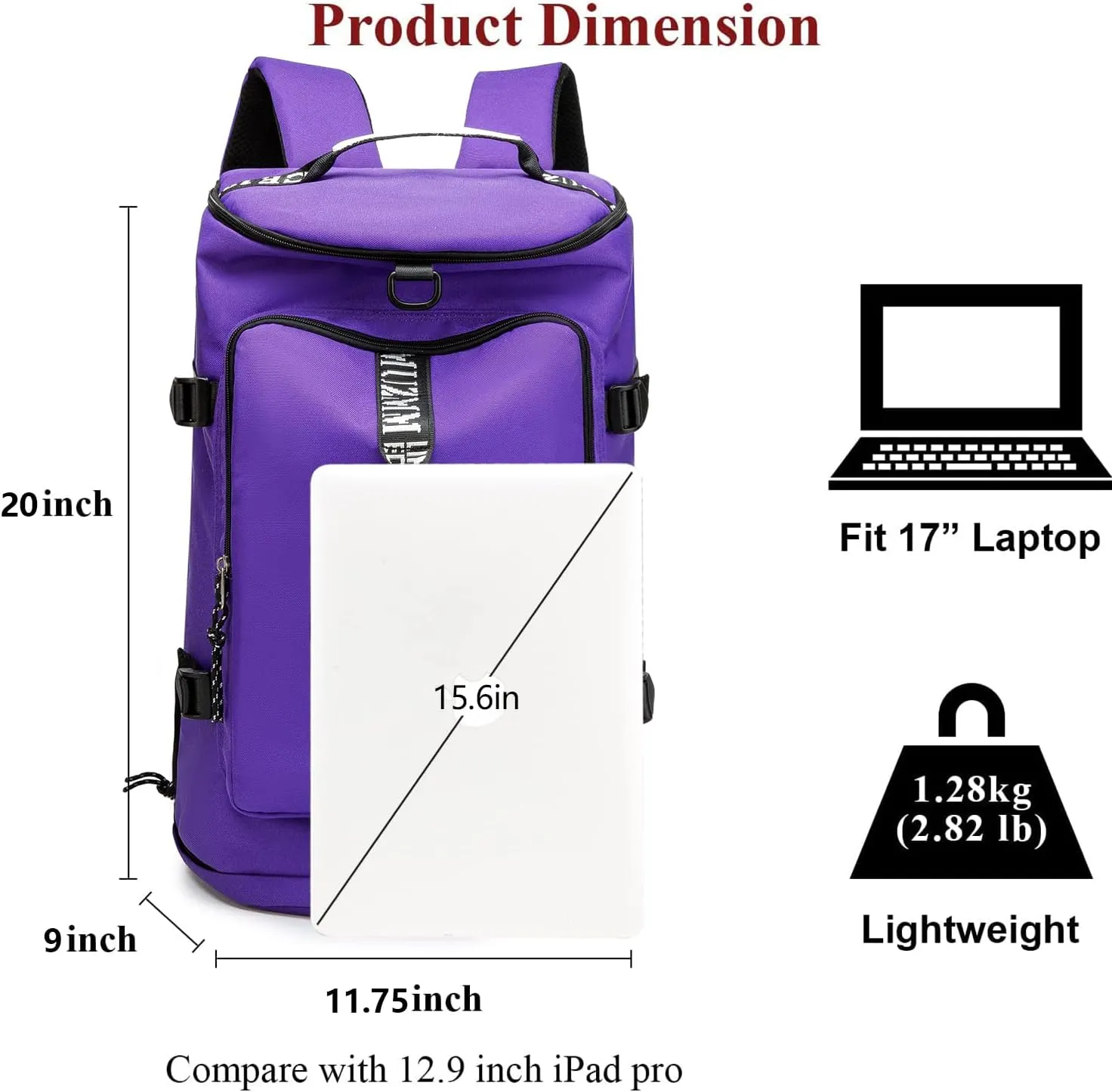 Gym Duffle Bag Waterproof black Laptop Backpack Suitable for Hiking, Fishing, Travel 40L Large Capacity Trendy Cool Lightweight Backpack for Men and Women