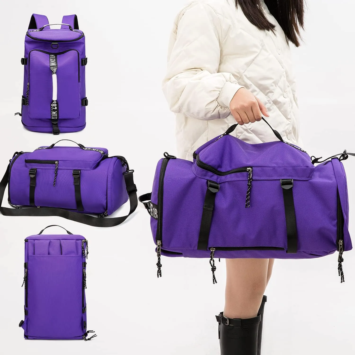 Gym Duffle Bag Waterproof black Laptop Backpack Suitable for Hiking, Fishing, Travel 40L Large Capacity Trendy Cool Lightweight Backpack for Men and Women