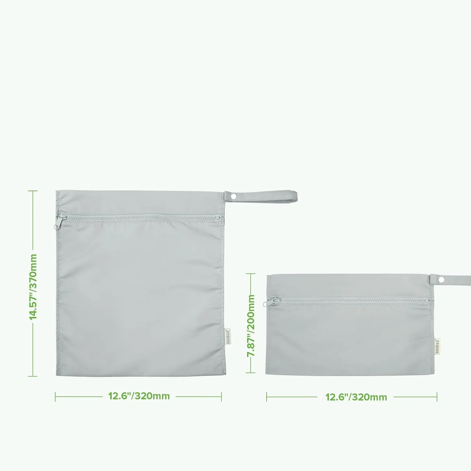 haakaa Waterproof Wet Bags for Baby Wet Dry Bags for Cloth Diaper, Swimsuit & Travel, 2pcs, Grey