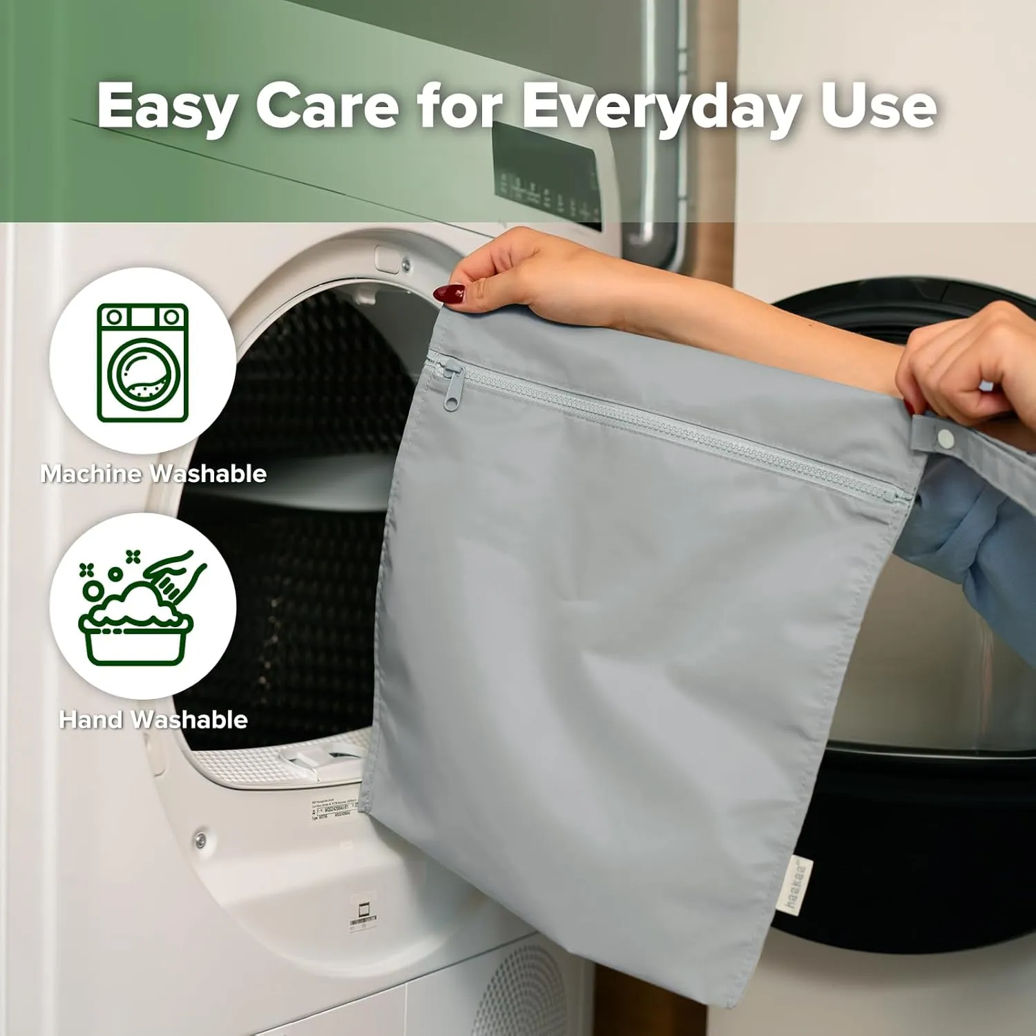 haakaa Waterproof Wet Bags for Baby Wet Dry Bags for Cloth Diaper, Swimsuit & Travel, 2pcs, Grey