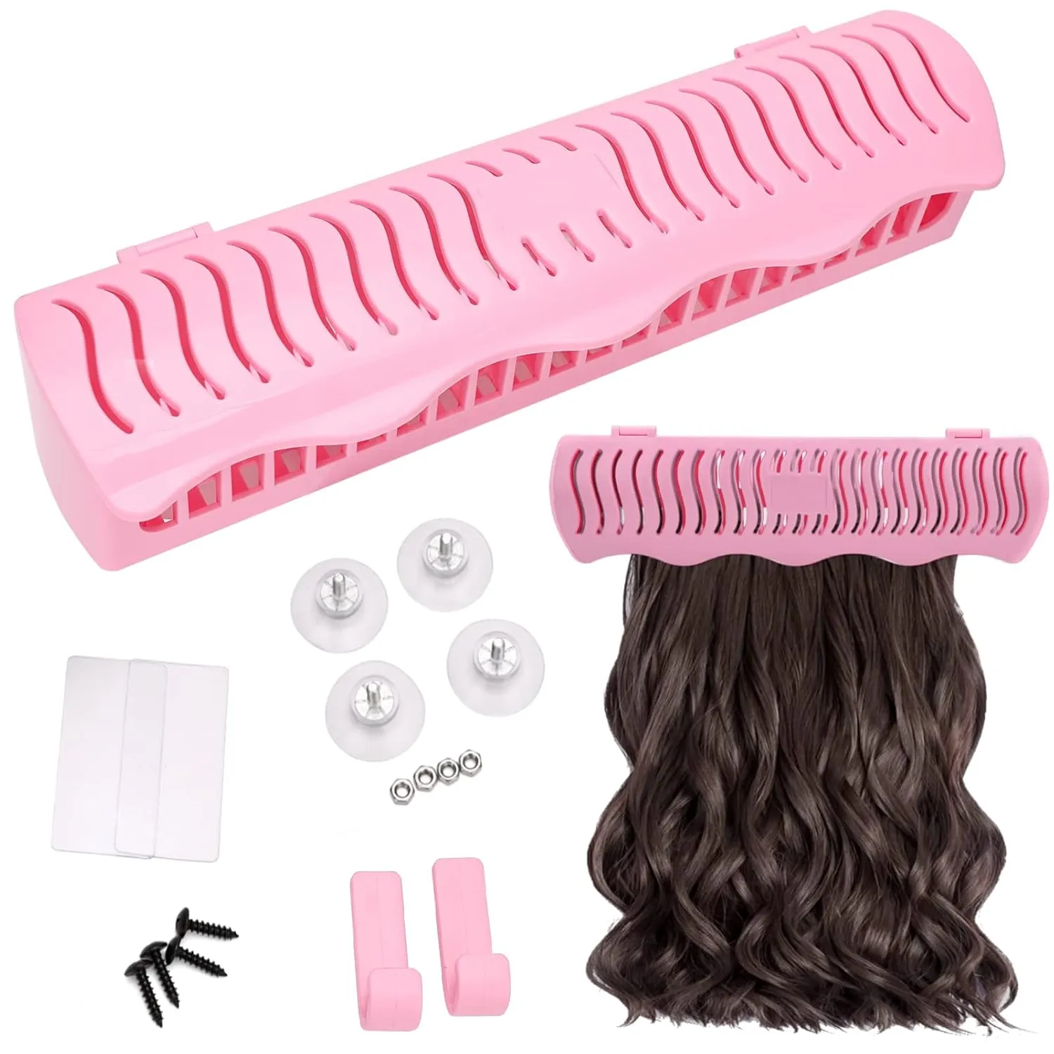 Hair Extension Holder Hair Extension Style Caddy Designed to Hold Clip-Ins, Tape-In’s, Micro Bundles and Sew-In Wefts While You Color, Wash, Style, Pack and Store (Pink)