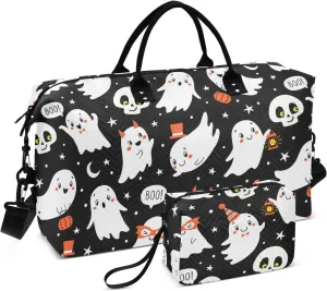 Halloween Cute Ghosts Travel Duffle Bag Duffel Bags Tote Gym Bag Weekender Bag Carry On Duffel Bags with Toiletry Bag Overnight Luggage Bag for Adults Women Airplanes Men Sports Trip Yoga