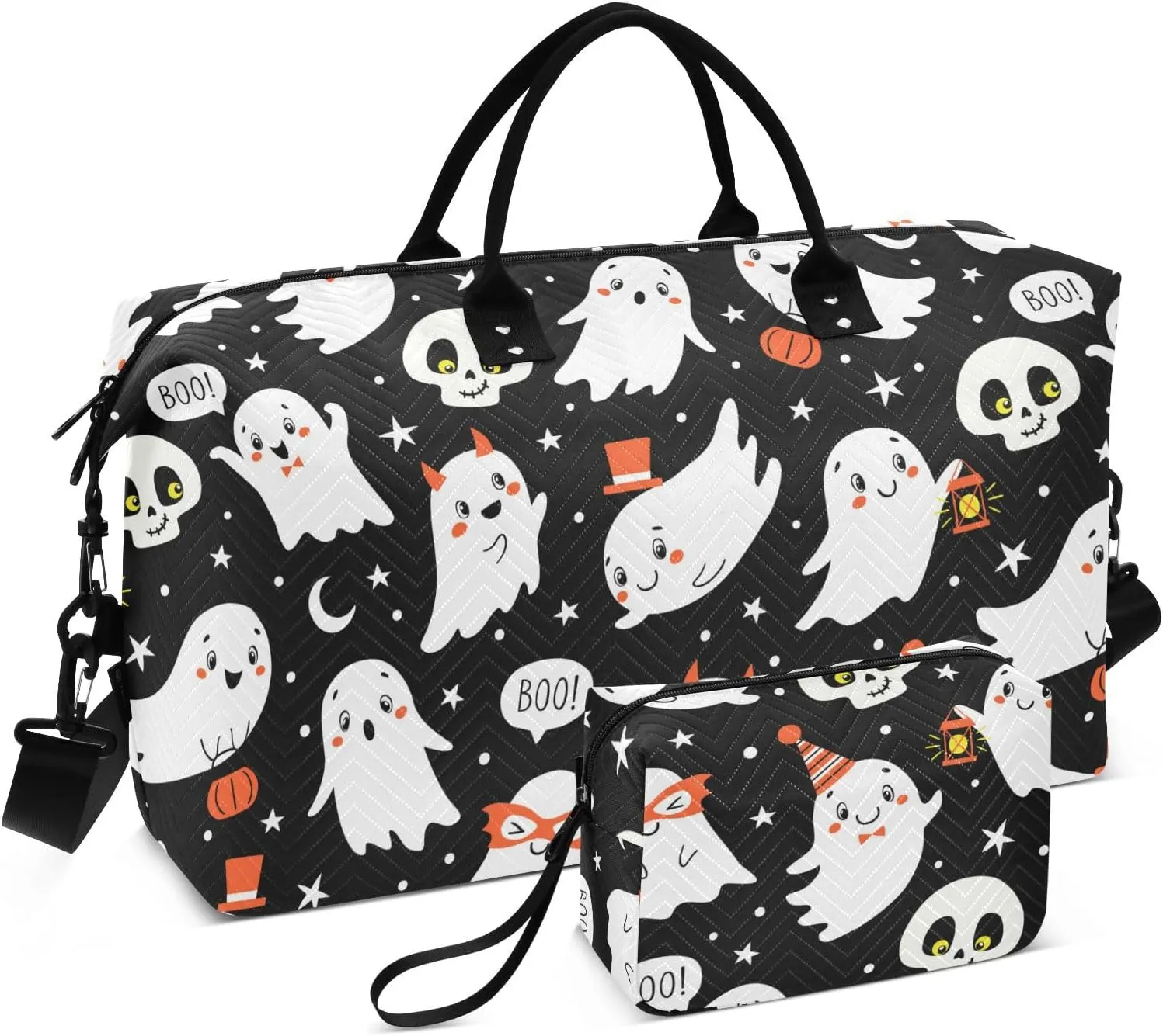 Halloween Cute Ghosts Travel Duffle Bag Duffel Bags Tote Gym Bag Weekender Bag Carry On Duffel Bags with Toiletry Bag Overnight Luggage Bag for Adults Women Airplanes Men Sports Trip Yoga