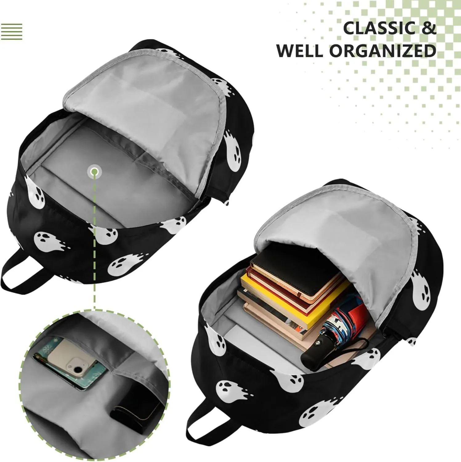 Halloween Ghost Laptop Backpack Travel Hiking Camping Work Computer Back Packs Book Bags for Women Men