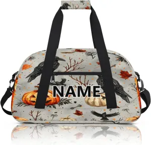 Halloween Mini Gym Bag 18 inch for Women Men Waterproof Custom Pumpkin Crows Travel Duffel Bag Carry On Overnight Tote Nurse Bag for Work Fitness Hiking