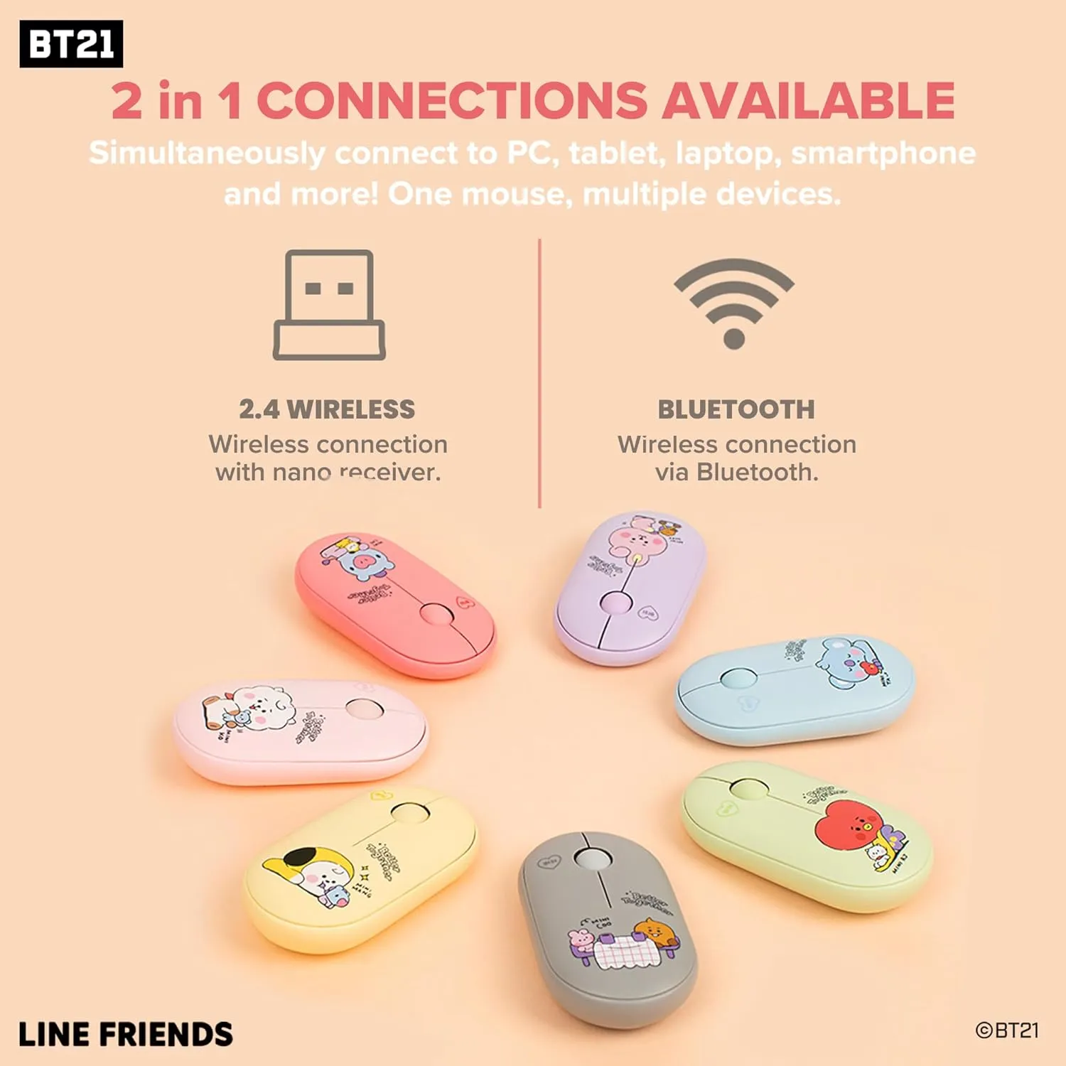 Hamee BT21 My Little Buddy Series Mouse [Computer Mouse Wireless Cute] [Silent Nano Receiver Mouse Office Birthday] [BT21 Mouse] for Laptop, iPad, MacOS, PC, Windows, Android - TATA