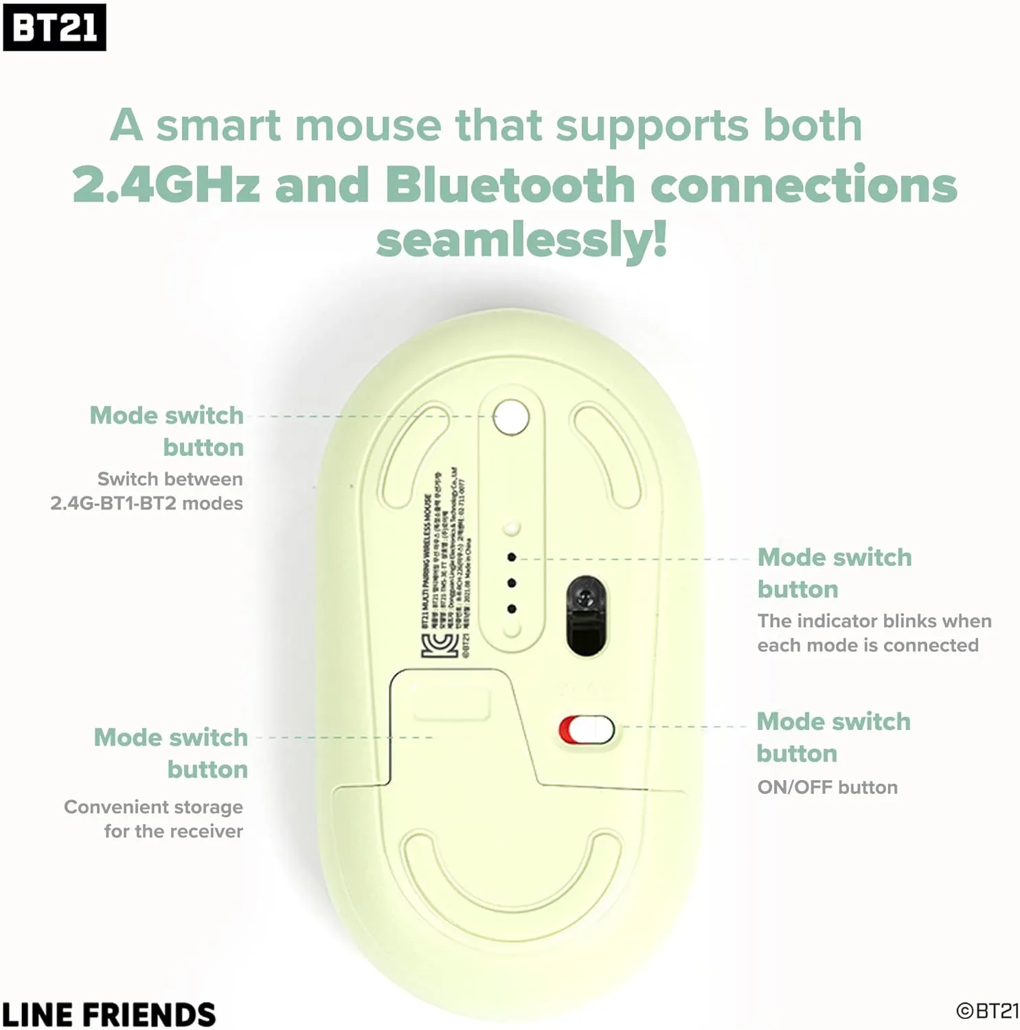 Hamee BT21 My Little Buddy Series Mouse [Computer Mouse Wireless Cute] [Silent Nano Receiver Mouse Office Birthday] [BT21 Mouse] for Laptop, iPad, MacOS, PC, Windows, Android - TATA