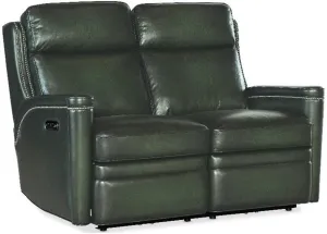 Hamilton Power Loveseat w/Power Headrest in Green Leather by Hooker Furnishings