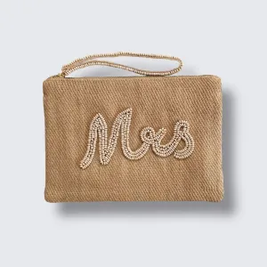 Hand Beaded Mrs Wristlet Clutch
