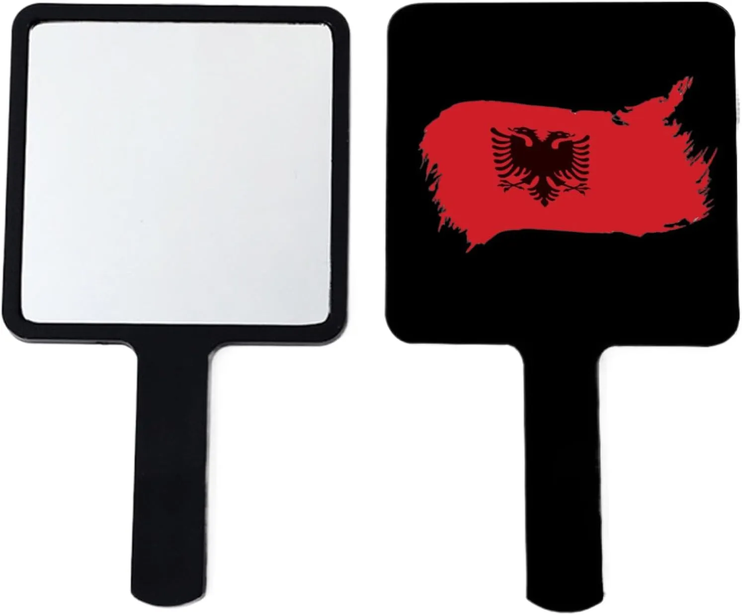 Hand Held Mirror with Handle for Makeup, Novelty Albania Map Flags Hand Mirror for Shaving, Portable Travel Vanity Mirror for Men Women Black 12×22Cm