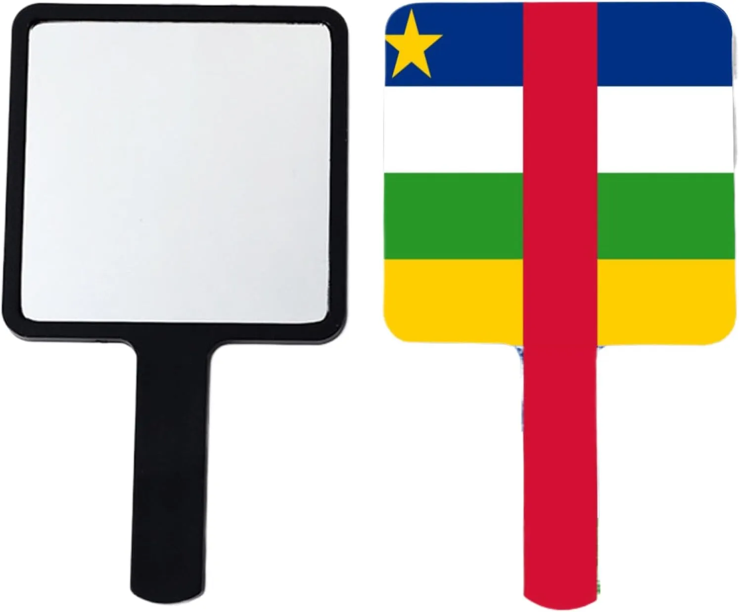 Hand Held Mirror with Handle for Makeup, Novelty Central Africa Flags Hand Mirror for Shaving, Portable Travel Vanity Mirror for Men Women(Square) Black 12×22Cm