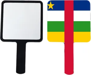 Hand Held Mirror with Handle for Makeup, Novelty Central Africa Flags Hand Mirror for Shaving, Portable Travel Vanity Mirror for Men Women(Square) Black 12×22Cm