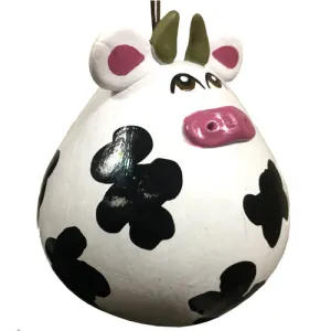 Hand-Painted Gourd & Ceramic Cow Ornament