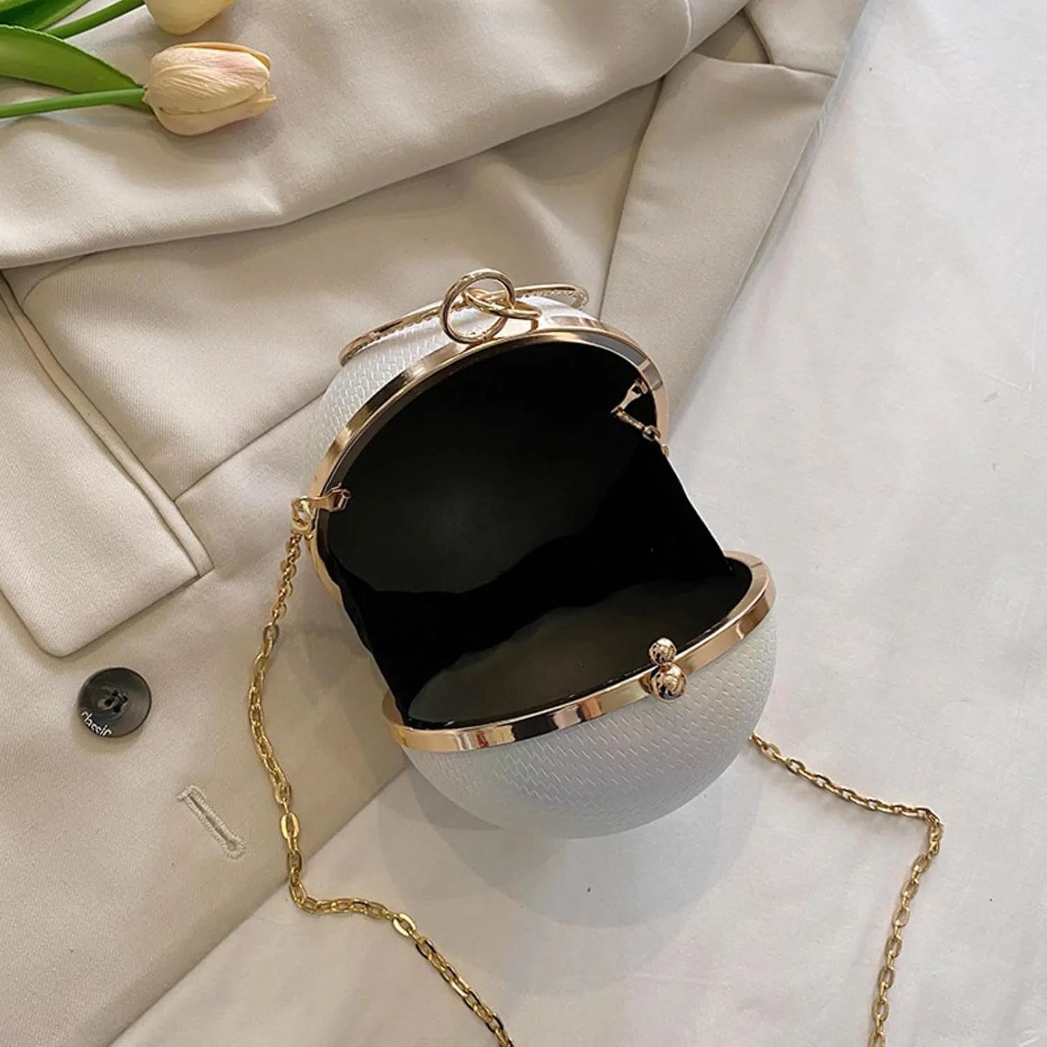 Handbag Spherical Small Round Bag Women's Shoulder Bag Laser Shining Fashion Dinner Bag Handheld Chain Clip Women's Bag