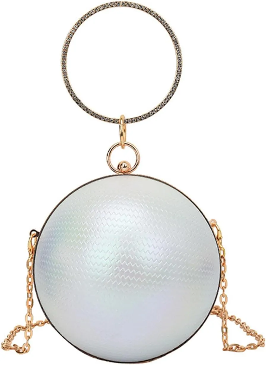 Handbag Spherical Small Round Bag Women's Shoulder Bag Laser Shining Fashion Dinner Bag Handheld Chain Clip Women's Bag