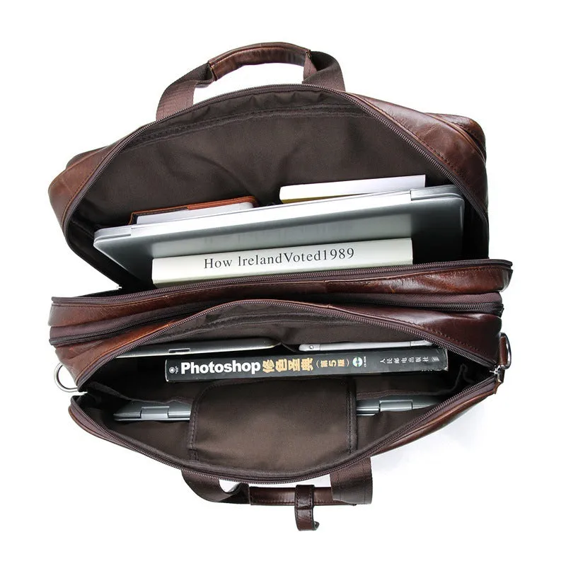 Handmade Top Grain Leather Briefcase Messenger Bag Men's Business Laptop Bag