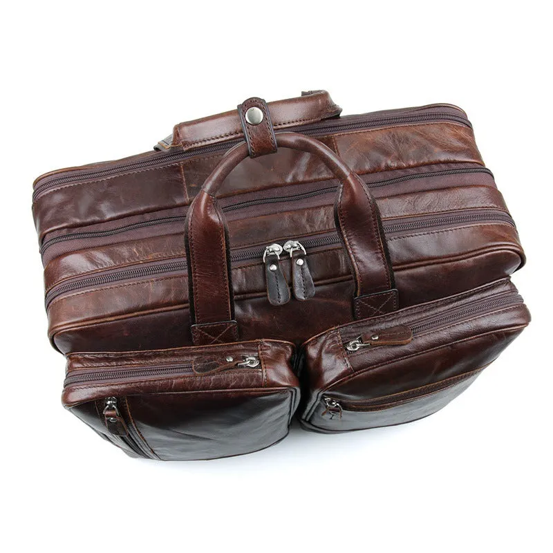 Handmade Top Grain Leather Briefcase Messenger Bag Men's Business Laptop Bag