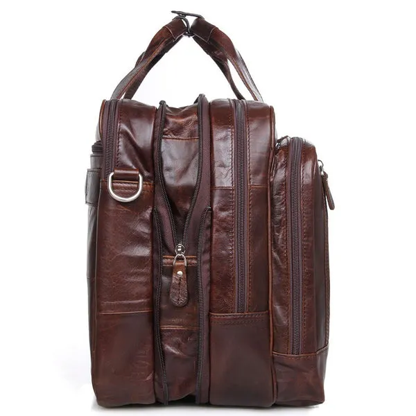 Handmade Top Grain Leather Briefcase Messenger Bag Men's Business Laptop Bag
