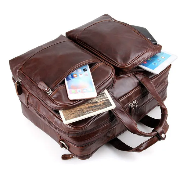Handmade Top Grain Leather Briefcase Messenger Bag Men's Business Laptop Bag