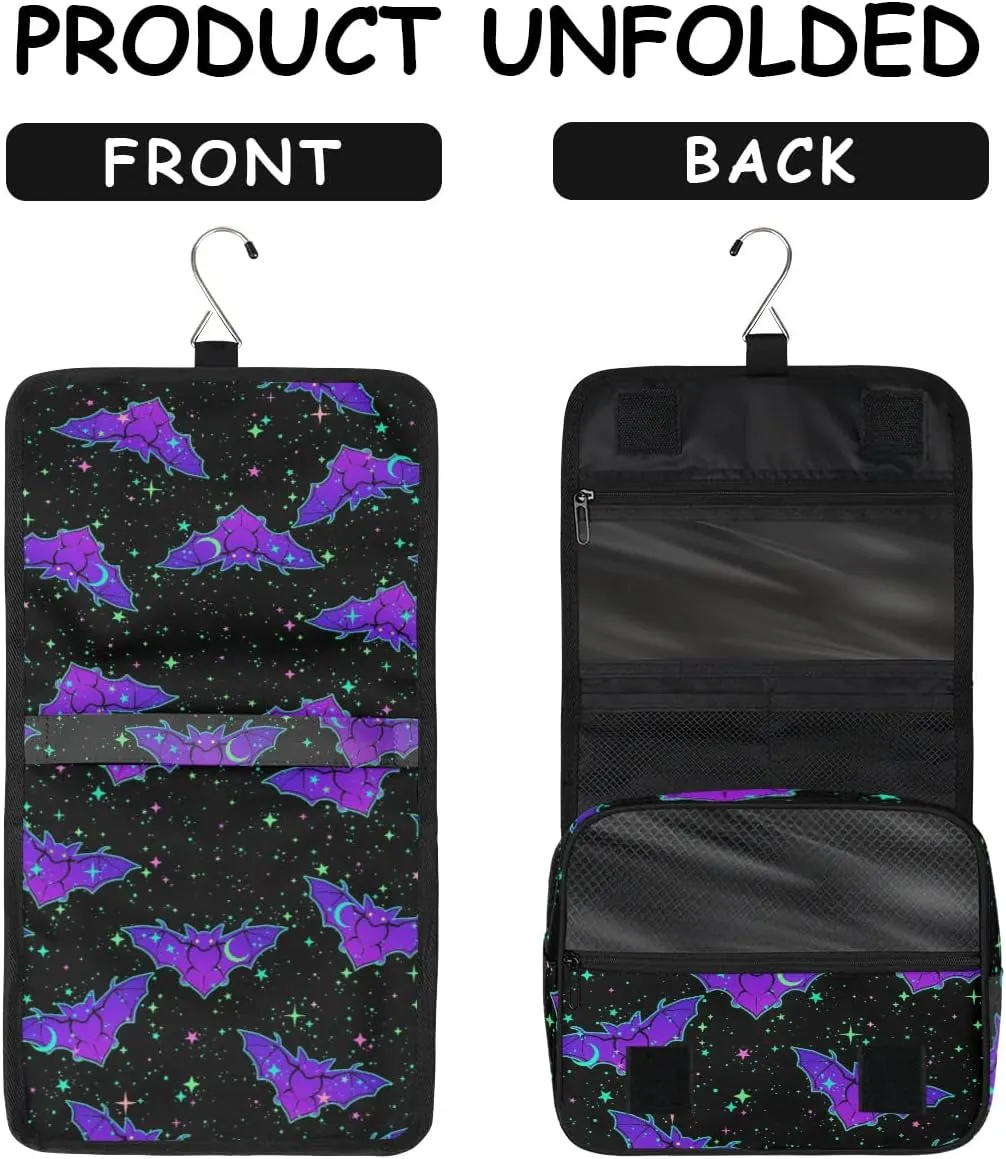 Hanging Toiletry Bag Gothic Bat Halloween Women Travel Makeup Bag Organizer Toiletries Bag for Travel Size Essentials Accessories Cosmetics