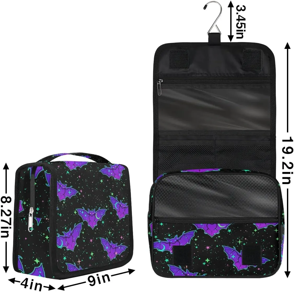 Hanging Toiletry Bag Gothic Bat Halloween Women Travel Makeup Bag Organizer Toiletries Bag for Travel Size Essentials Accessories Cosmetics