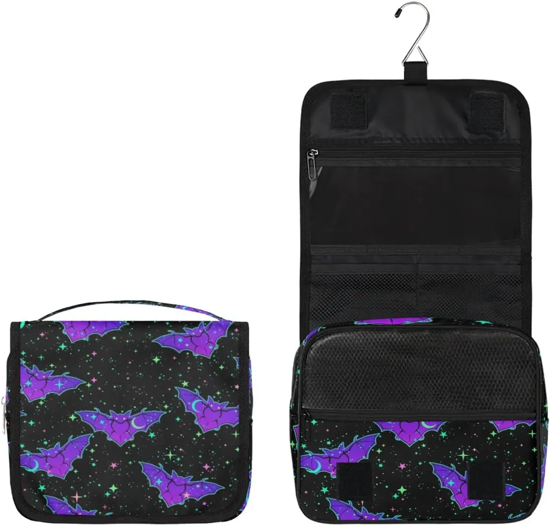 Hanging Toiletry Bag Gothic Bat Halloween Women Travel Makeup Bag Organizer Toiletries Bag for Travel Size Essentials Accessories Cosmetics