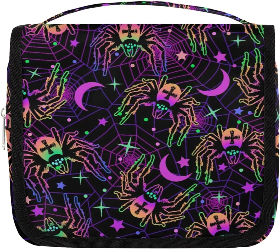 Hanging Toiletry Bag Halloween Spider Women Travel Makeup Bag Organizer Toiletries Bag for Travel Size Essentials Accessories Cosmetics