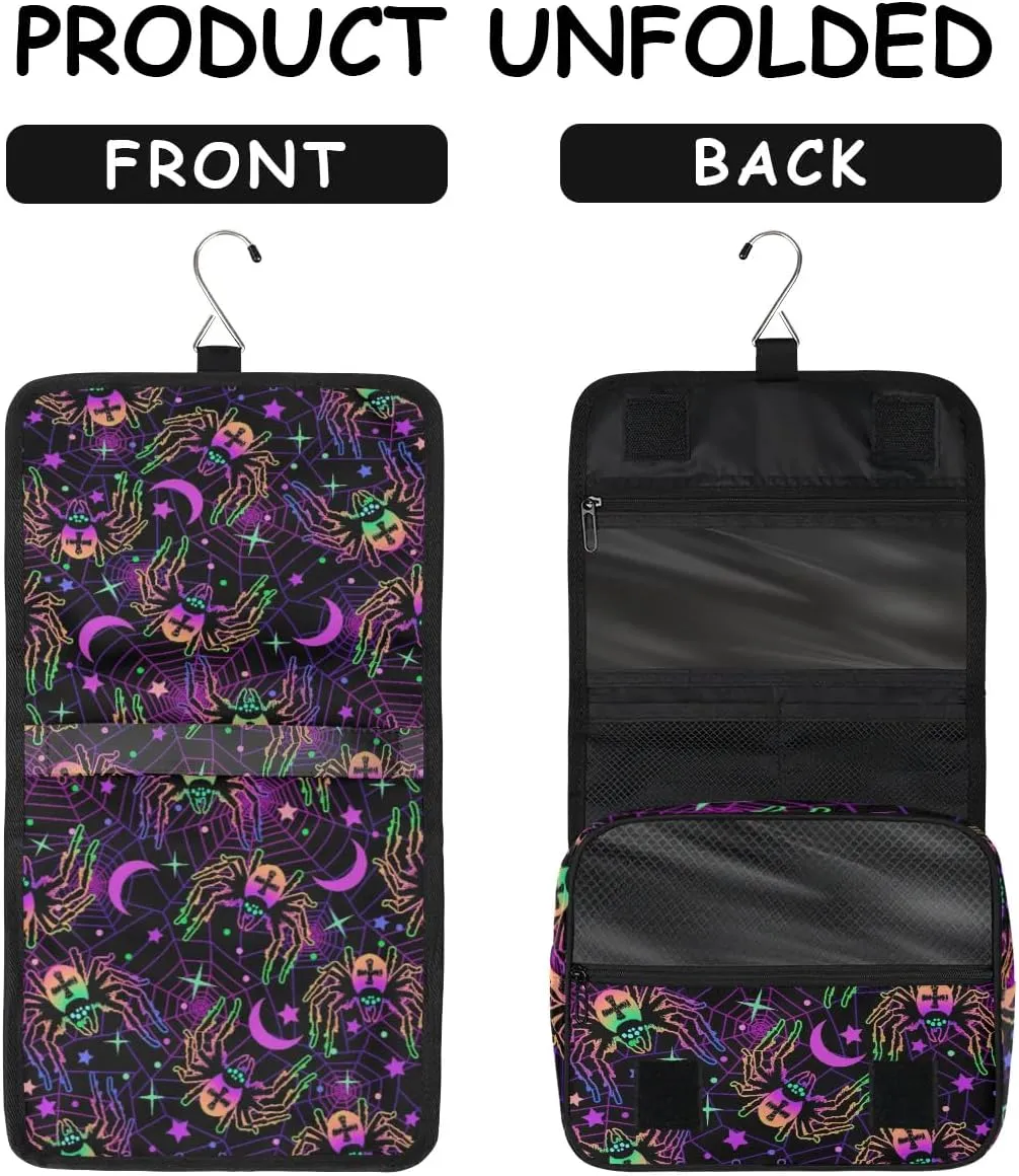 Hanging Toiletry Bag Halloween Spider Women Travel Makeup Bag Organizer Toiletries Bag for Travel Size Essentials Accessories Cosmetics