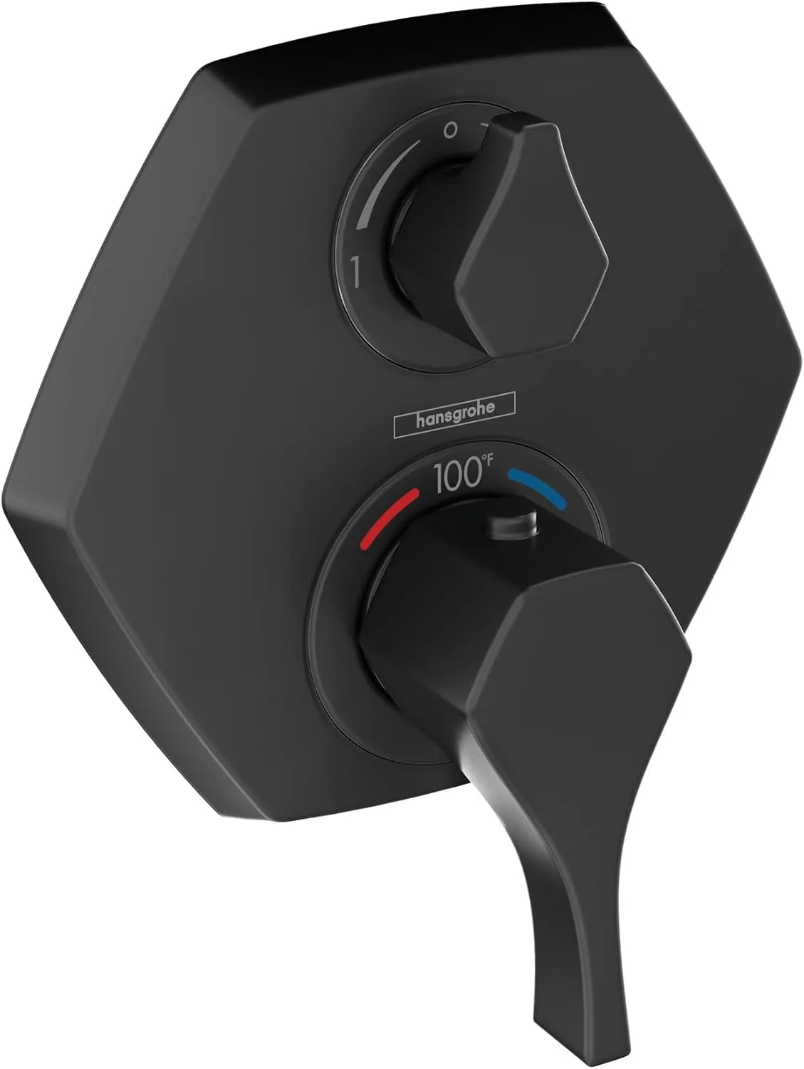 hansgrohe Locarno Transitional 2-Handle 7-inch Wide Thermostatic Shower Trim for Rough-in Valve with Diverter in Matte Black, 04820670