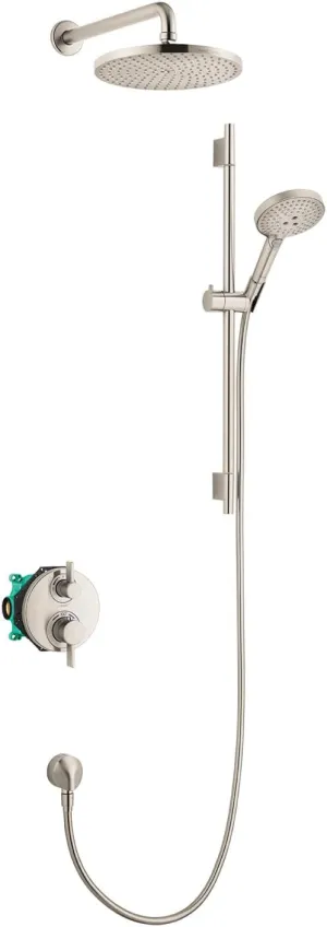 hansgrohe Raindance S Complete Shower System Shower Set 3-Spray PowderRain, Rain, and Massage Volume and Auto Temperature Control in Brushed Nickel, Rough and Shower Valve Included 2.5 GPM, 04915820