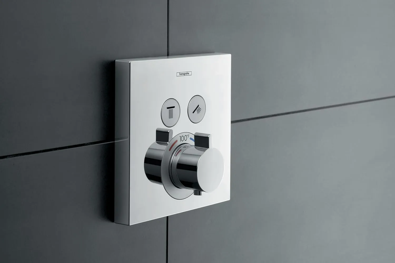 hansgrohe ShowerSelect Modern Minimalist Auto Temperature Control 1-Handle 6-inch Wide Thermostatic Shower Trim for Rough-in Valve with Diverter in Chrome, 15763001