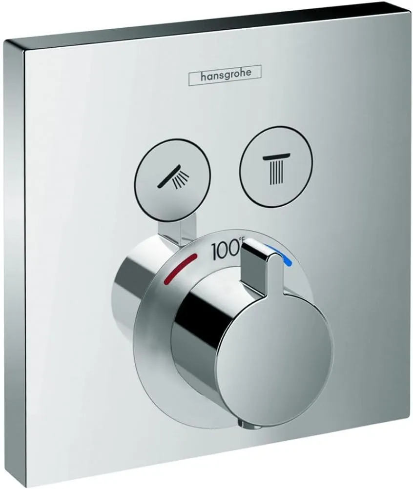 hansgrohe ShowerSelect Modern Minimalist Auto Temperature Control 1-Handle 6-inch Wide Thermostatic Shower Trim for Rough-in Valve with Diverter in Chrome, 15763001