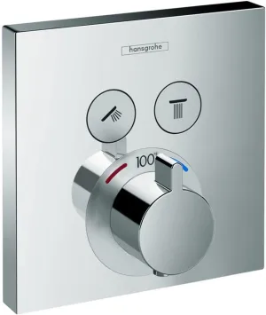 hansgrohe ShowerSelect Modern Minimalist Auto Temperature Control 1-Handle 6-inch Wide Thermostatic Shower Trim for Rough-in Valve with Diverter in Chrome, 15763001