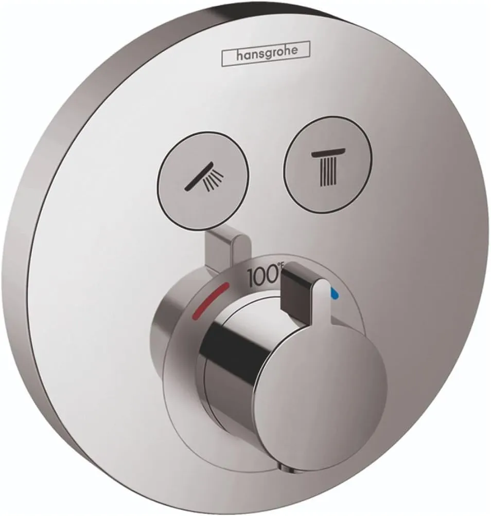 hansgrohe ShowerSelect S Modern Minimalist Auto Temperature Control 1-Handle 6-inch Wide Thermostatic Shower Trim for Rough-in Valve with Diverter in Chrome, 15743001,Small