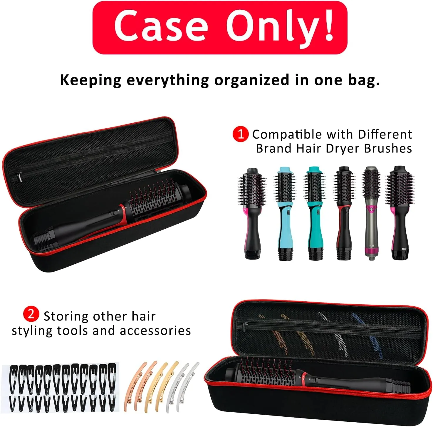 Hard Carrying Case for Revlon Hair Dryer Brush Original 1.0/Plus 2.0,Portable Travel Storage Bag Compatibility with All Brand Hot Tools Volumizer Hot Air Brush (Red)