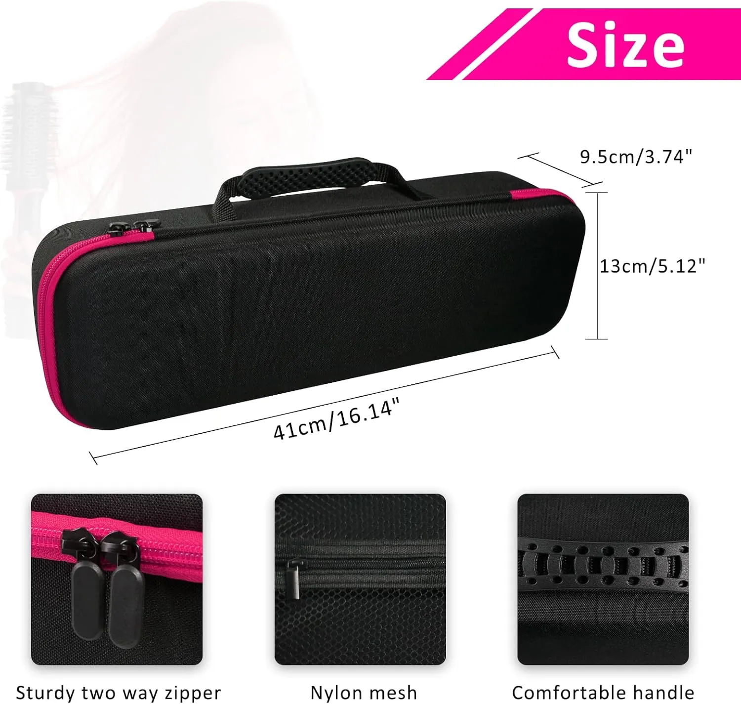 Hard Carrying Case for Revlon Hair Dryer Brush Original 1.0/Plus 2.0,Portable Travel Storage Bag Compatibility with All Brand Hot Tools Volumizer Hot Air Brush (Rose Red)