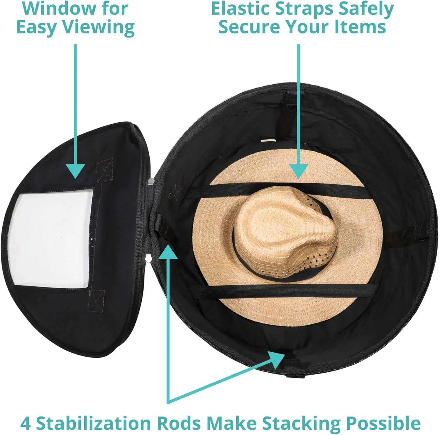 Hat Storage Box | Stuffed Animal Toy Storage | Stackable Round Pop-up Container | Travel Hat Boxes for Women & Men | Closet Organizer w Lid | Dust Cover Cowboy Sun Beach Hats (Black, 1 Pack)