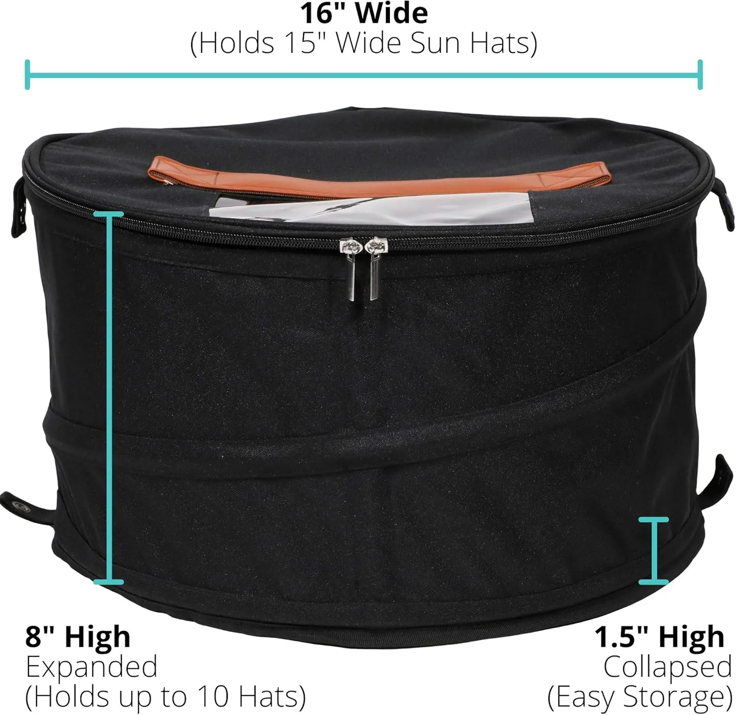 Hat Storage Box | Stuffed Animal Toy Storage | Stackable Round Pop-up Container | Travel Hat Boxes for Women & Men | Closet Organizer w Lid | Dust Cover Cowboy Sun Beach Hats (Black, 1 Pack)