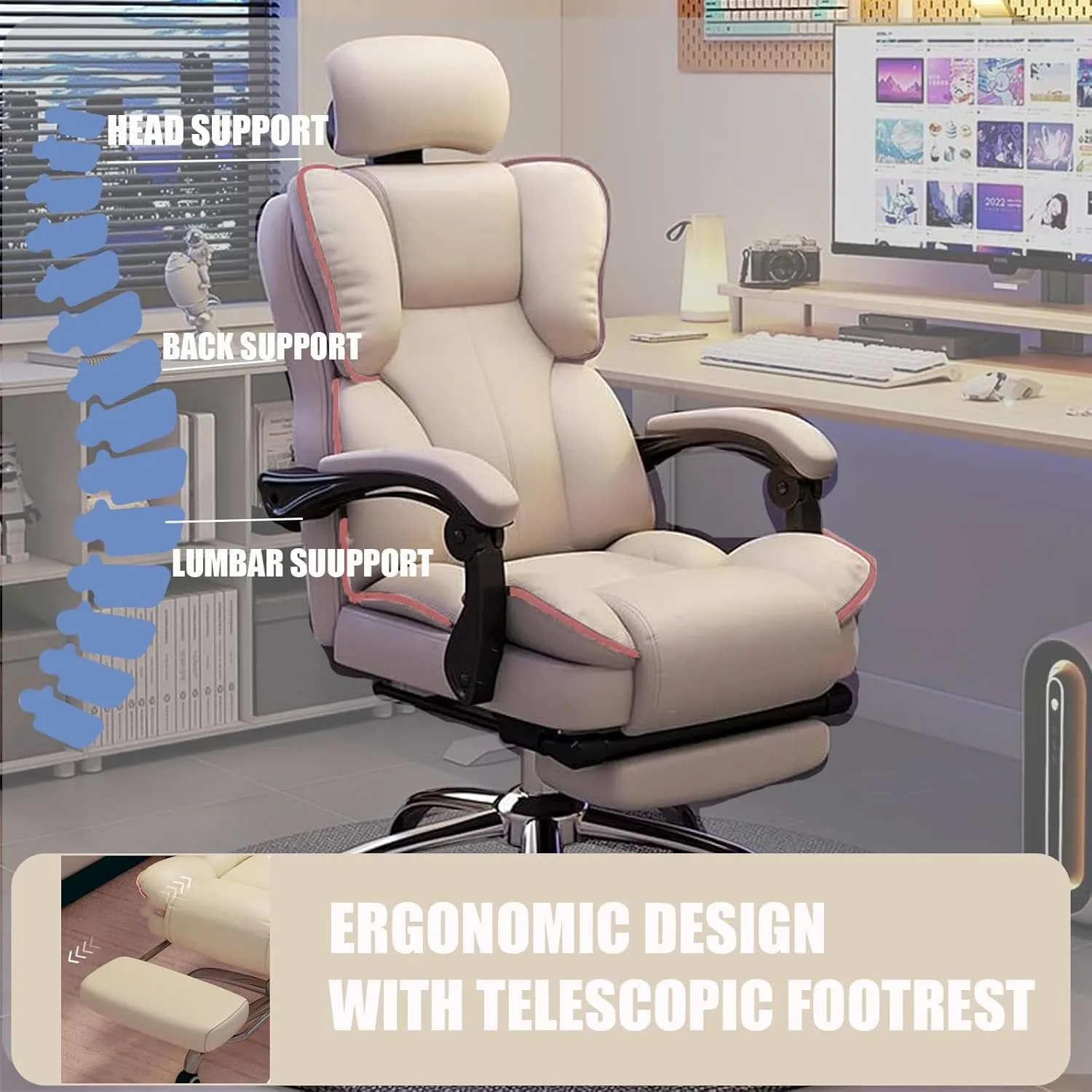 HDHDBA Executive Office Chair High Back Adjustable Home Computer Chairs Big and Tall Desk Chair Back Support Swivel PU Leather Chair with Lumbar Support