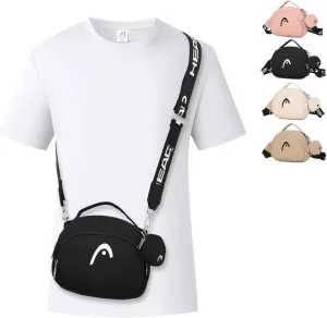 HEAD Waterproof Small Crossbody Bag for Women, Removable Wide Strap Black Shoulder Handbags Purse with Mini Coins Bag
