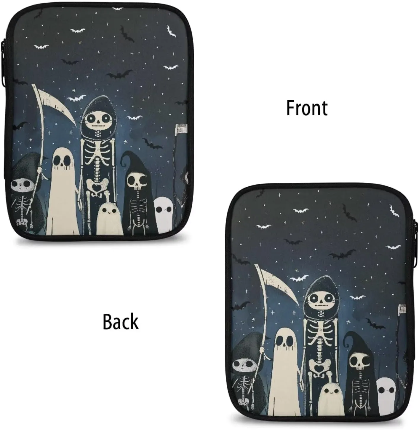 Hechitok Ghost Skeleton Empty Crochet Hook Case Portable Travel Crochet Storage Bag Organizer Zipper Bags with Web Pocket and Crochet Holder Slots for Crochet Knitting Accessories