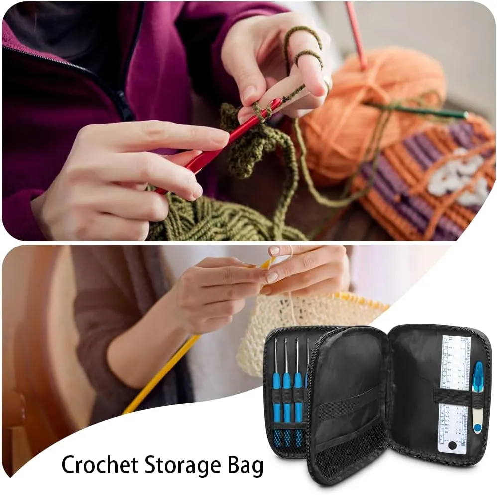 Hechitok Ghost Skeleton Empty Crochet Hook Case Portable Travel Crochet Storage Bag Organizer Zipper Bags with Web Pocket and Crochet Holder Slots for Crochet Knitting Accessories