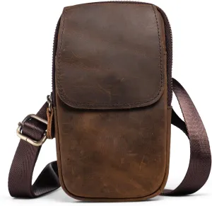 Hengwin Leather Men Cell Phone Holster Wallet Case with Belt Clip Travel Messenger Bag Waist Pouch Crossbody Purse Fits for iPhone 16 Pro Max 15 Pro Max Samsung Galaxy S25 Ultra S24  S23  (Coffee)