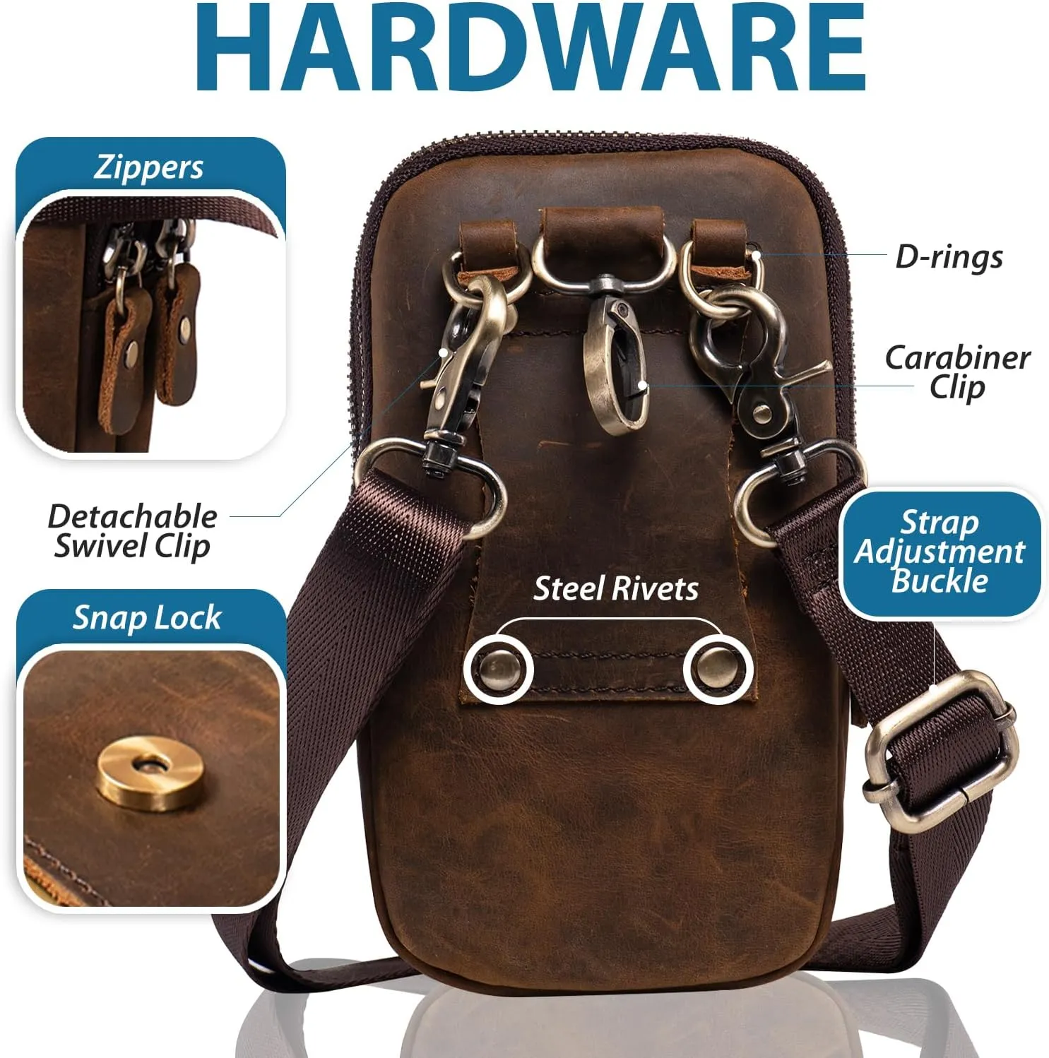 Hengwin Leather Men Cell Phone Holster Wallet Case with Belt Clip Travel Messenger Bag Waist Pouch Crossbody Purse Fits for iPhone 16 Pro Max 15 Pro Max Samsung Galaxy S25 Ultra S24  S23  (Coffee)