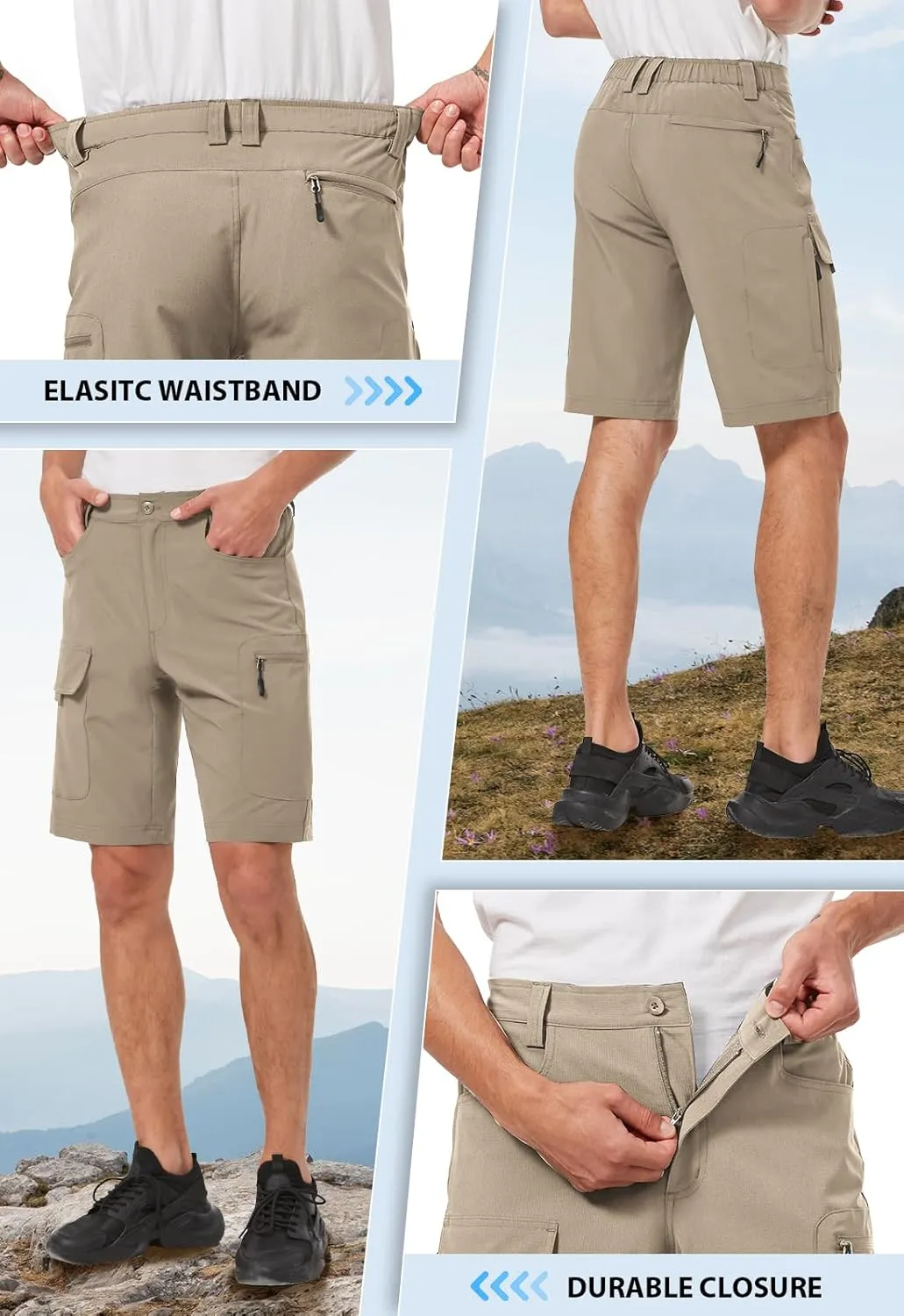 Hiauspor Men's Hiking Cargo Shorts 9"/10" Quick Dry Lightweight Waterproof for Golf Tactical Fishing Casual with 6 Pockets