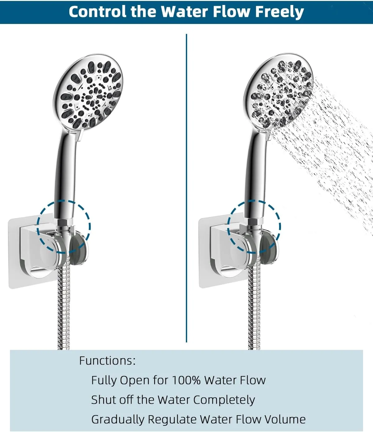 Hibbent All Metal 2 Pack Shower Head Flow Control Valve, G1/2 Brass Shut-off Valve with Metal Handle Lever, Shut OFF Water Flow Control Regulator for Handheld Shower, or Bidet Sprayer, Chorme