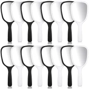 Hicarer 16 Pcs Hand Handheld Mirror with Handle Plastic Travel Makeup Handheld Cosmetic Mirror for Travel, 3.15 Inch Wide, 7.09 Inch Long (Black,White)